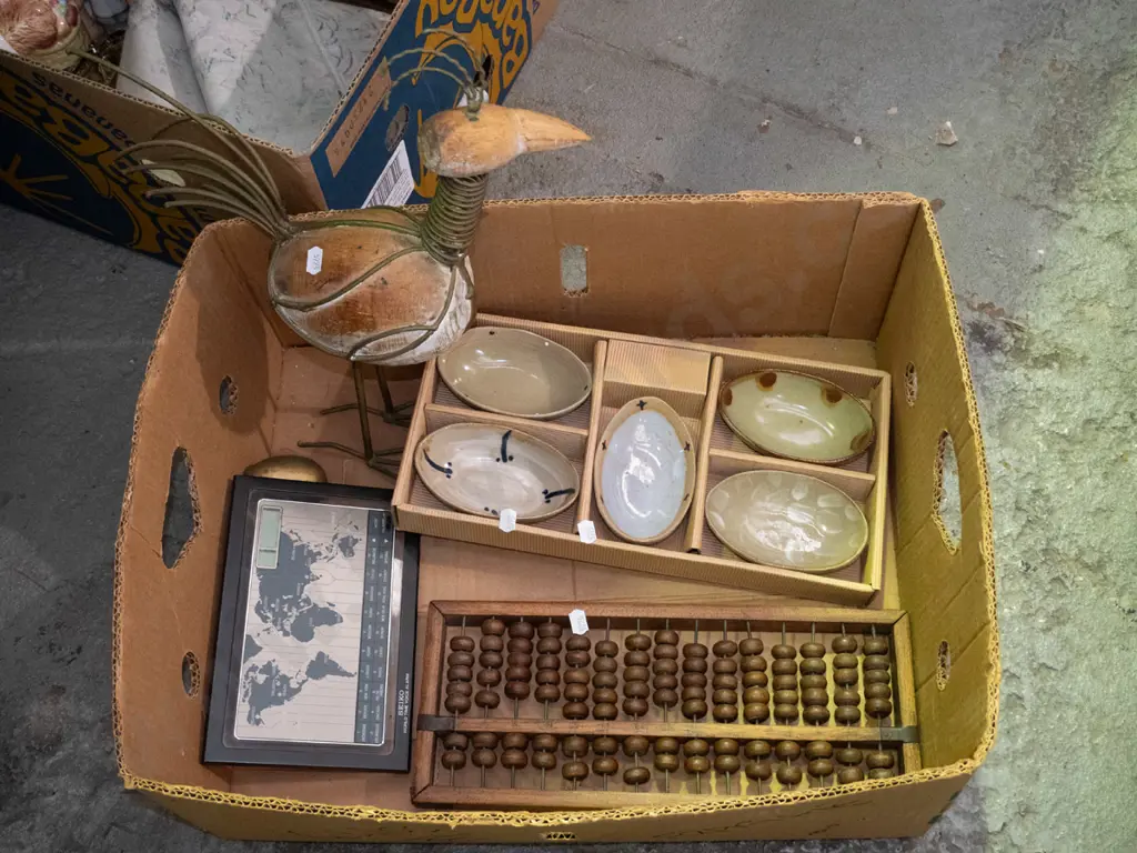 box; bird figurines, world time voice alarm clock, abacus etc Image 1++