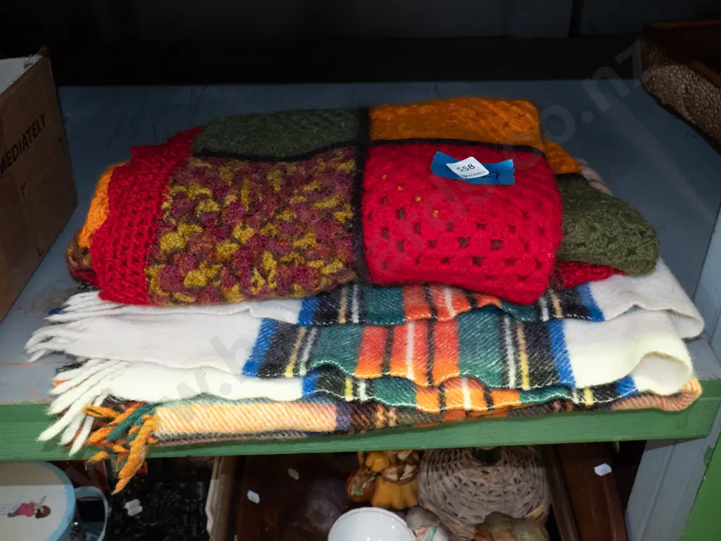 checked travel blanket, crochet blanket Image 1++