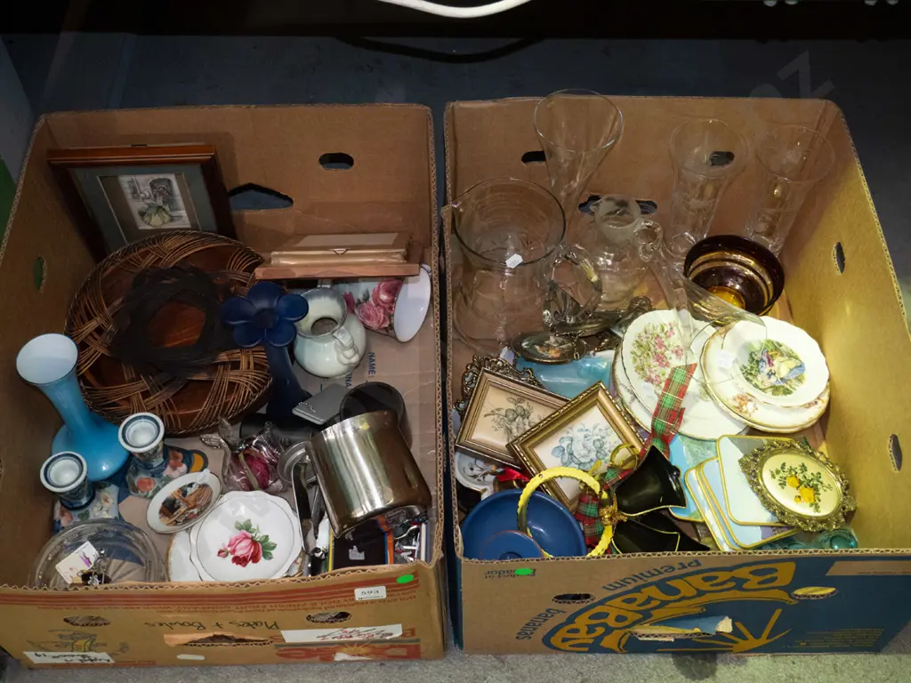2x boxes; vases, saucers, water jugs etc - green dots Image 1++