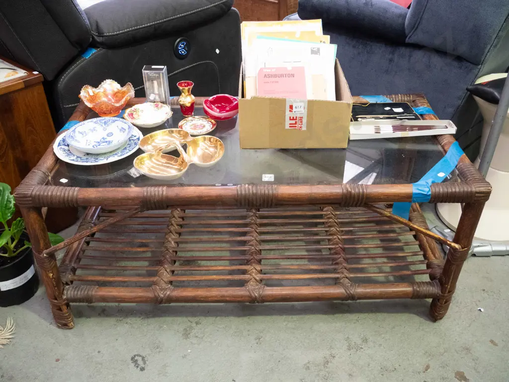 bamboo and smoked glass coffee table Image 1++