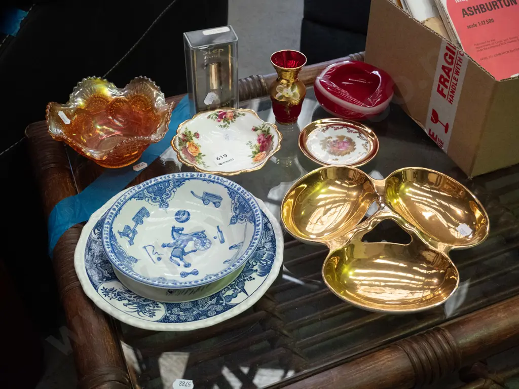 carnival glass bowl, Royal Winton serving dish, ashtray etc Image 1++
