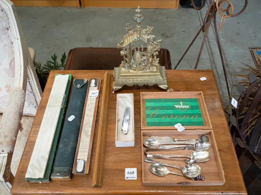 teaspoons, brass ornament, rulers etc Image 1++