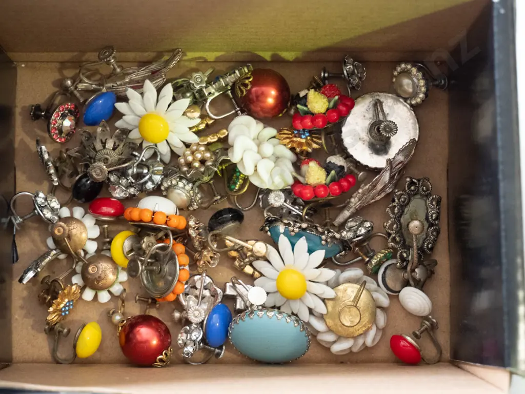 box of various screw earrings Image 1++