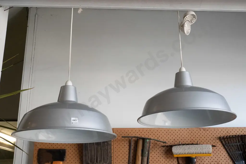 2x grey spun aluminium light shades Image 1++