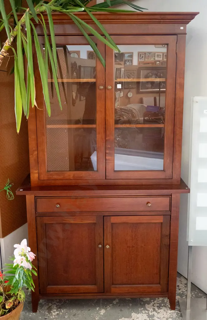 solid wood wall unit with 2 solid and 2 glazed doors and single drawer - tidy condition Image 1++