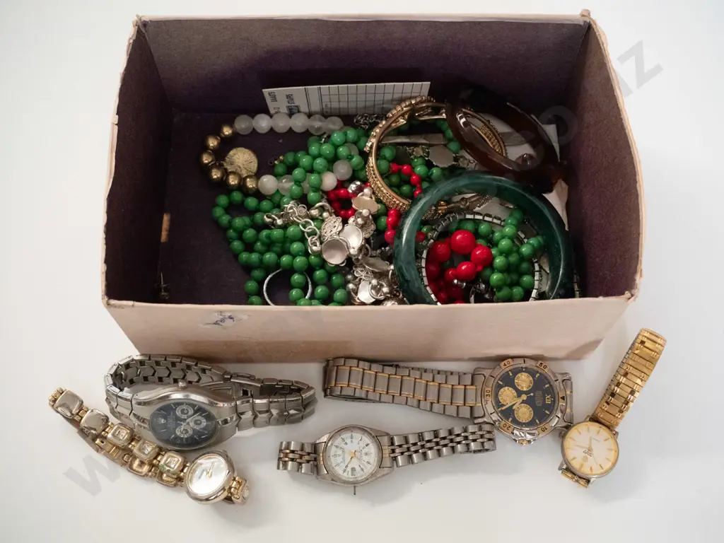 box; beaded necklaces, wristwatches, earrings etc Image 1++