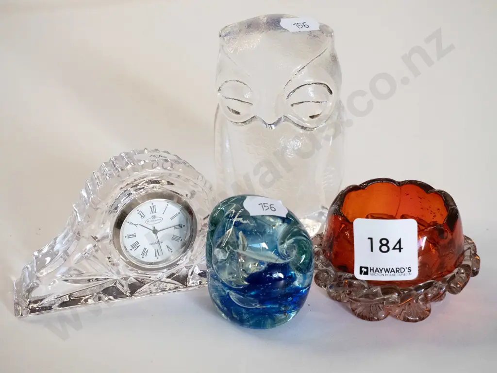 cut crystal bedside clock, animal figurines, small ring dish Image 1++