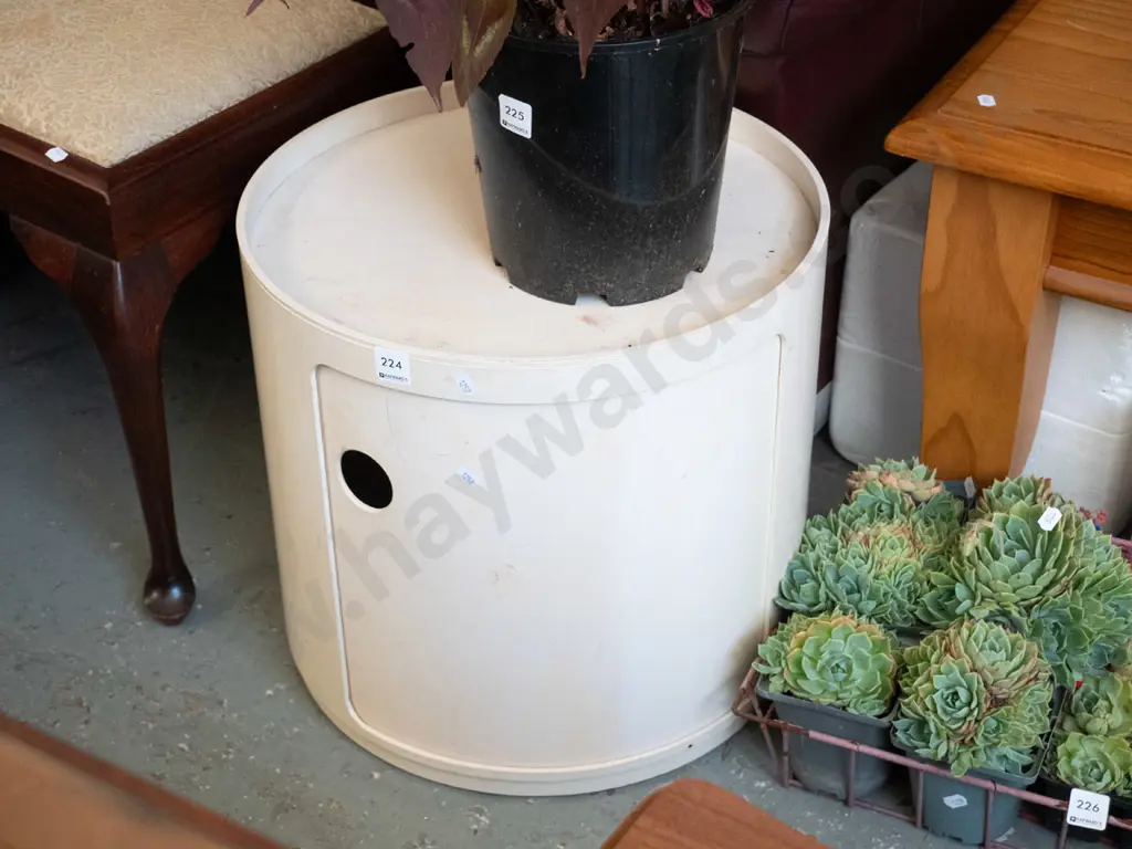 retro plastic cylindrical end table with drawer Image 1++