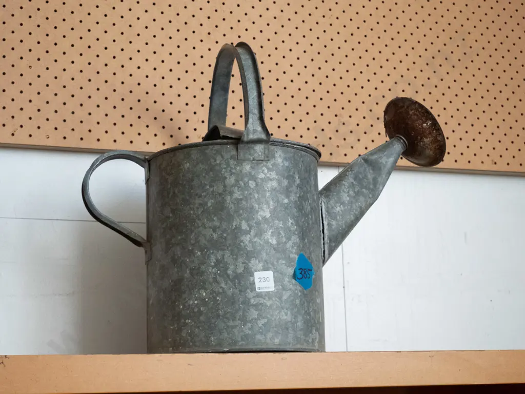 galvanised watering can with rose - has damage Image 1++