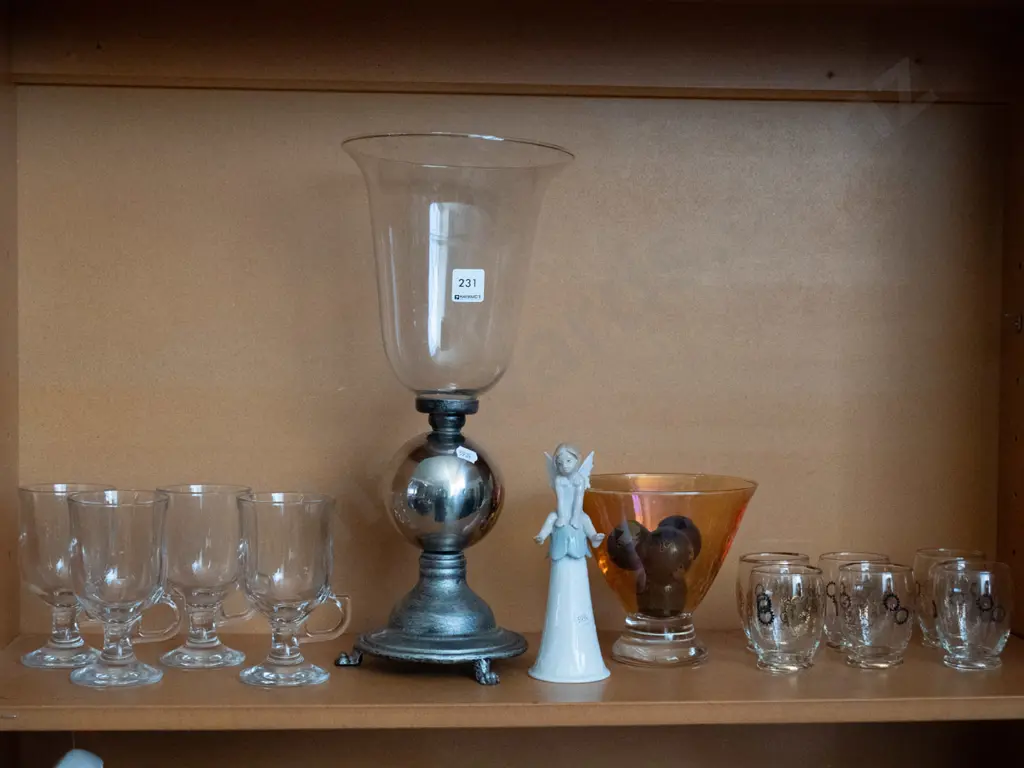 glass Irish coffee cups, amber glass bowl, worry balls, bell, Vase H-410 etc Image 1++