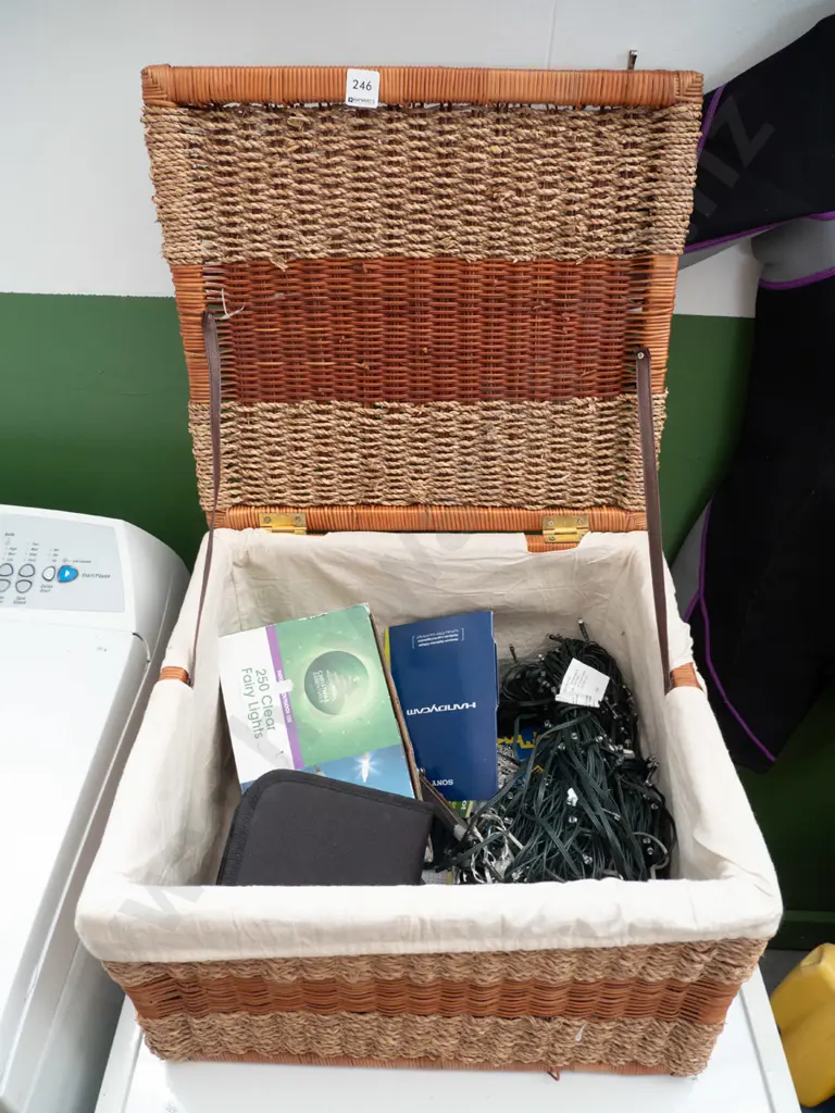 cane basket, fairy lights, CDs etc Image 1++