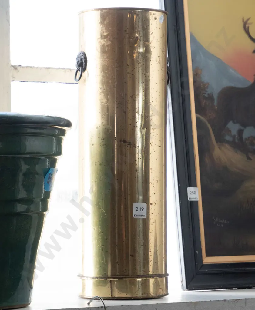 brass double handled umbrella stand - some pitting to brass H-500 Image 1++