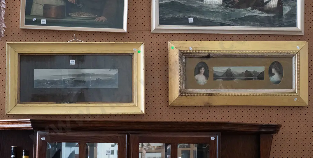 framed vintage photograph Warrington (damaged), framed tryptic portraits & Mitre Peak (green dots) Image 1++