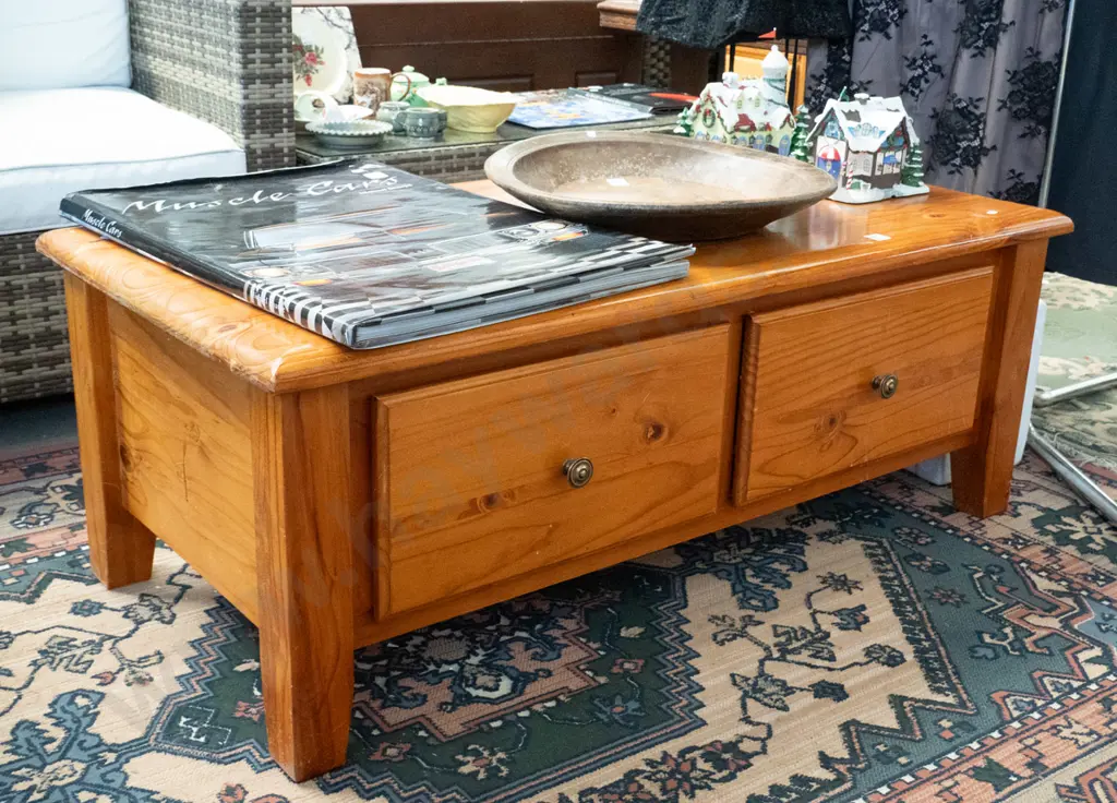 sold pine 2 drawer coffee table H-450 W-1200 D-600 Image 1++