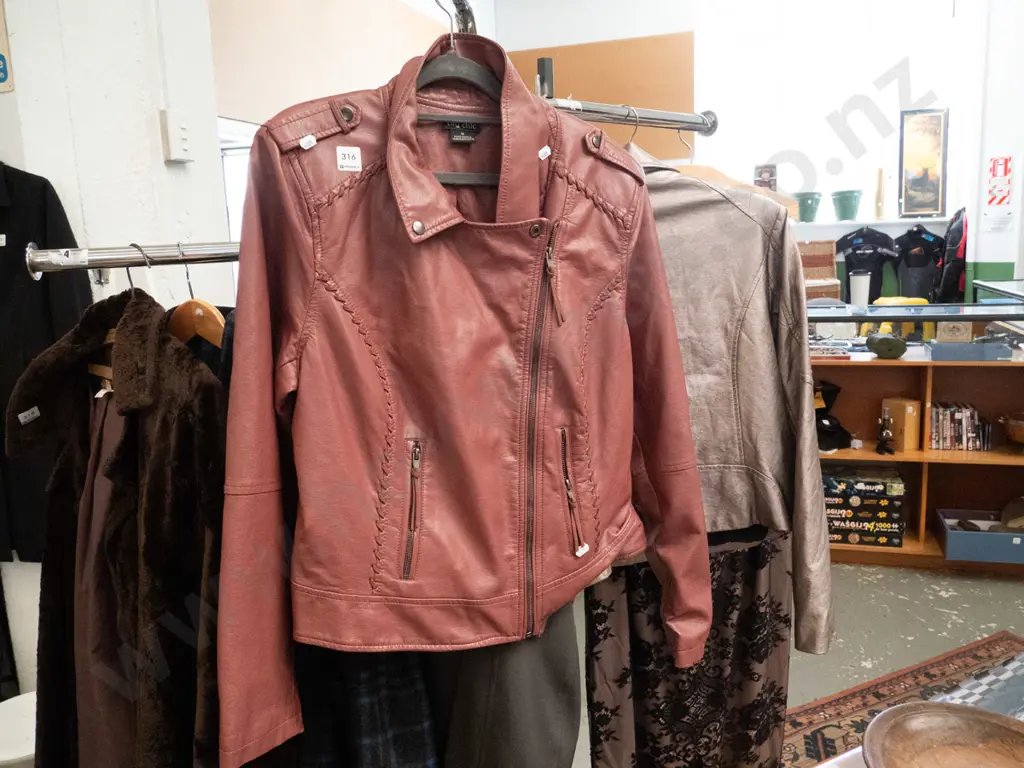 size M ladies maroon vinyl jacket Image 1++