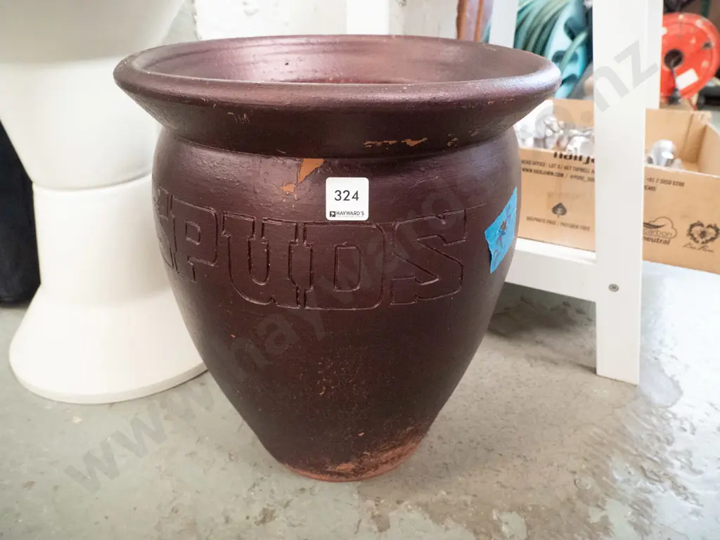purple painted terracotta glazed garden planter H-360 Image 1++