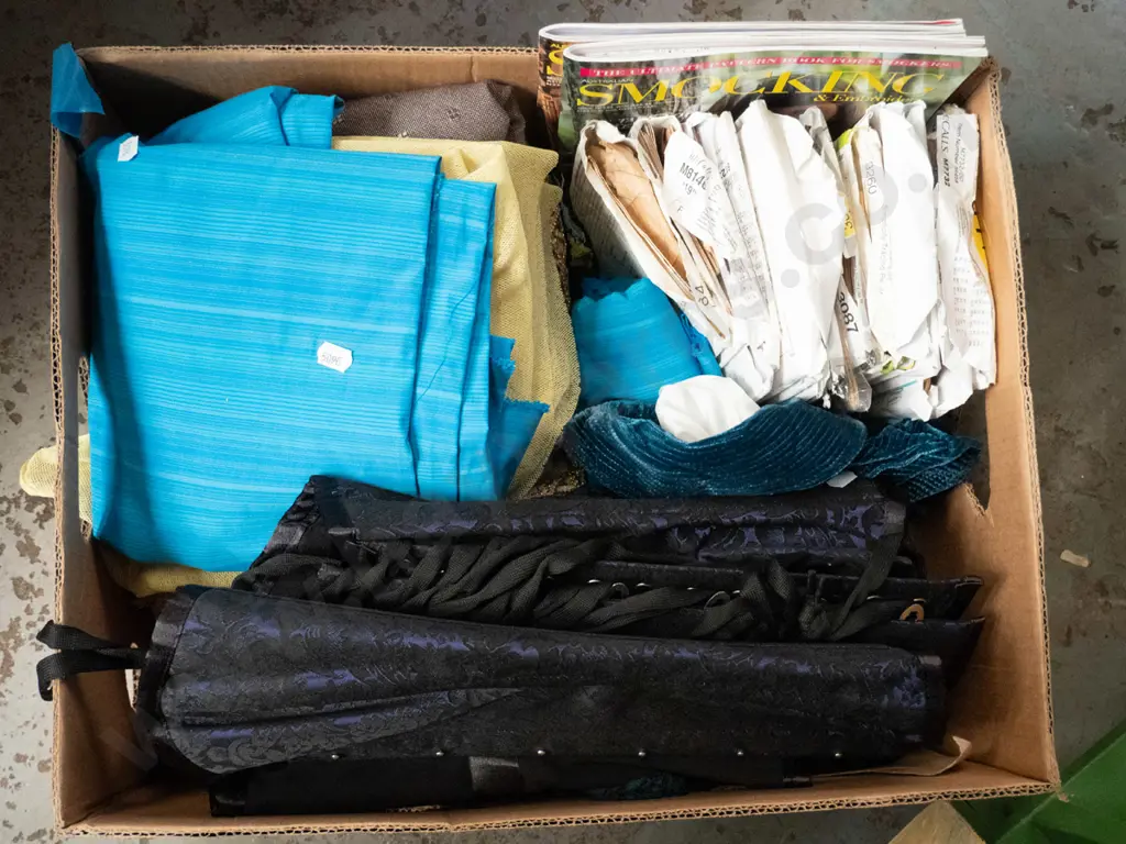 box; corsets, fabric, sewing patterns etc Image 1++