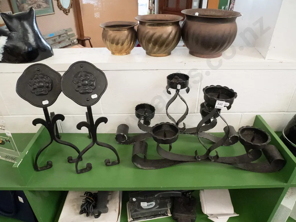 wrought metal fire dogs & candelabra Image 1++