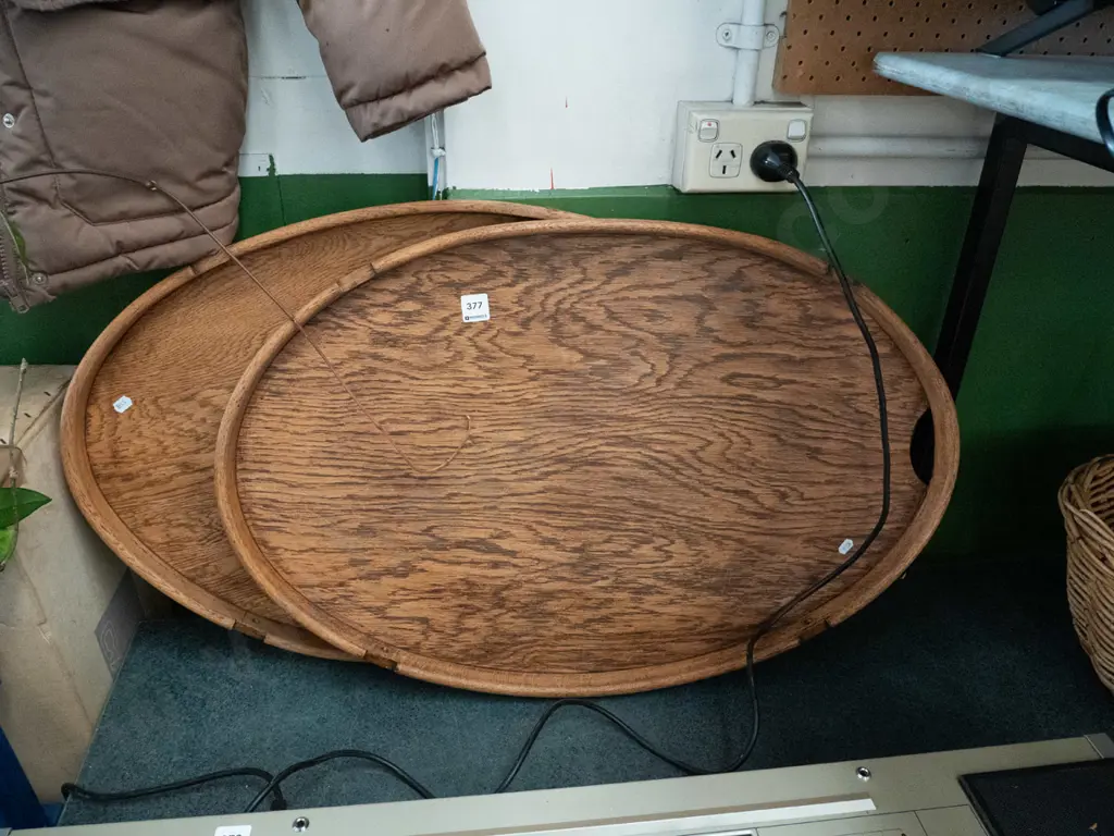 2x large oak trays - taken from tea trolley W-735 Image 1++