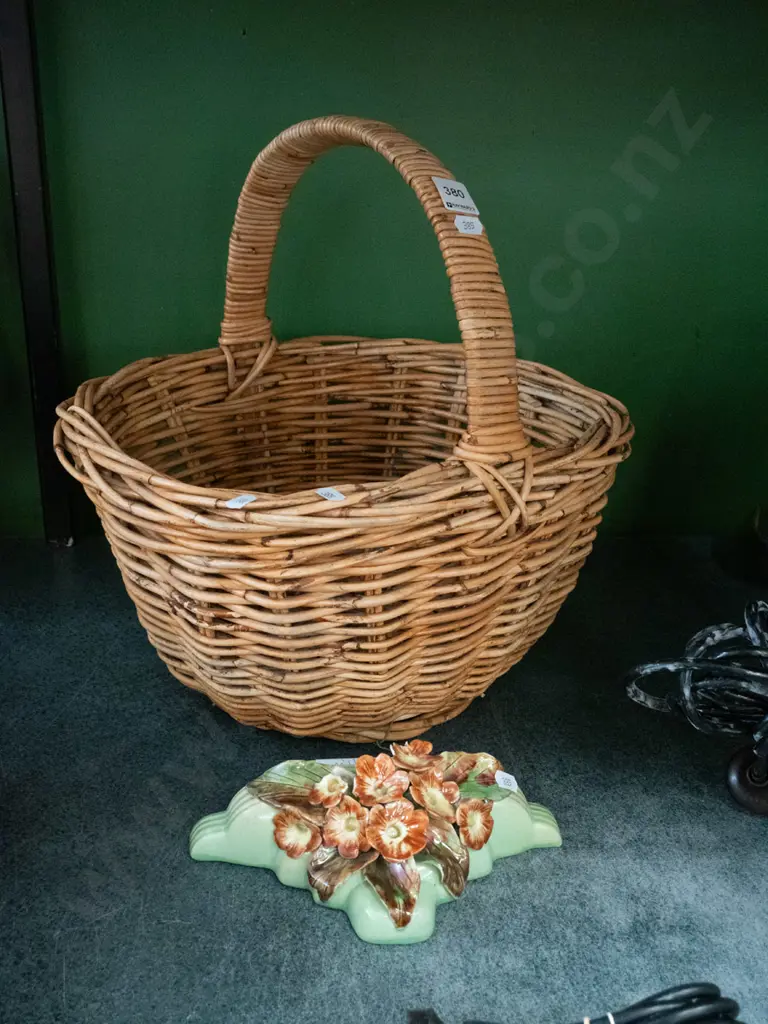 cane basket, floral ceramic pocket vase - Milton? Image 1++