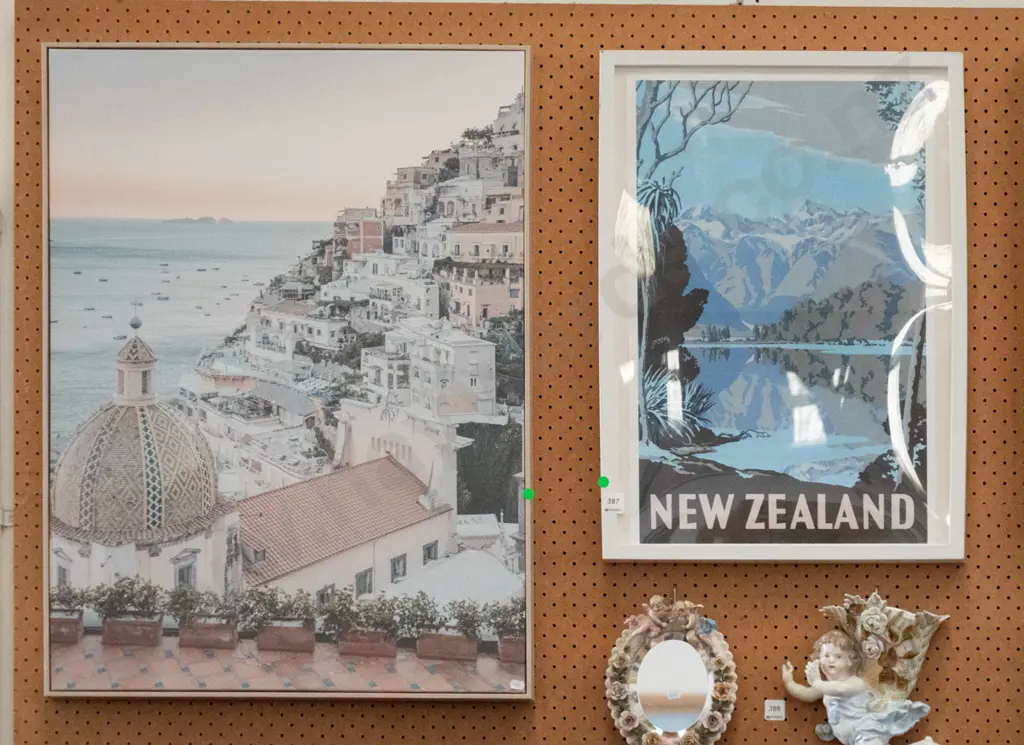 2x framed prints - NZ poster, Mediterranean village Image 1++