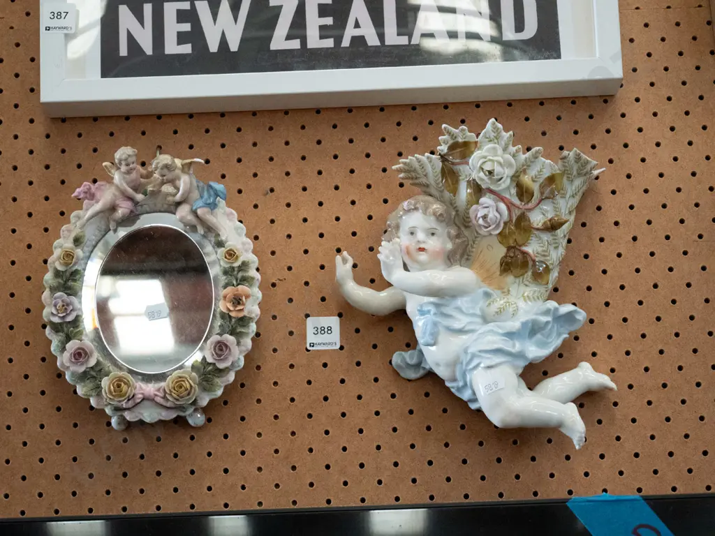 cherub wall mirror, matching cherub wall pocket vase Image 1++