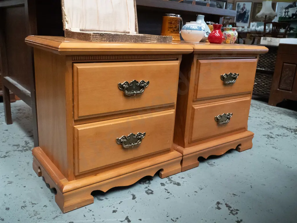 pair of rimu 2 drawer bedside cabinets Image 1++