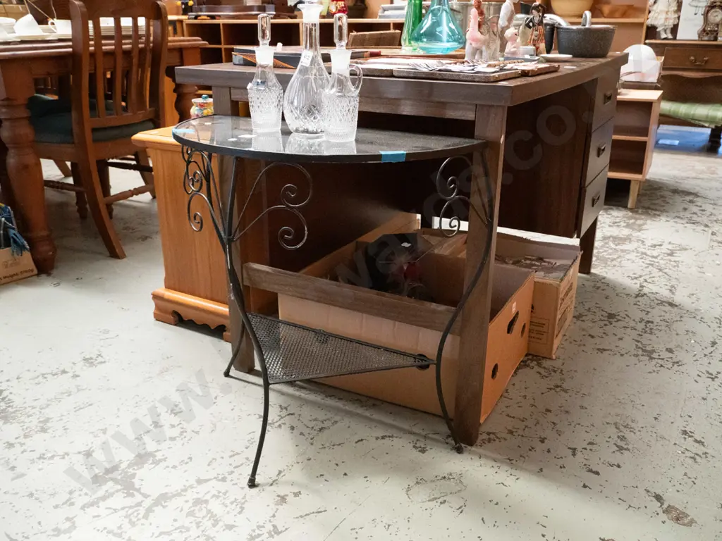 wrought metal and glass half round table Image 1++