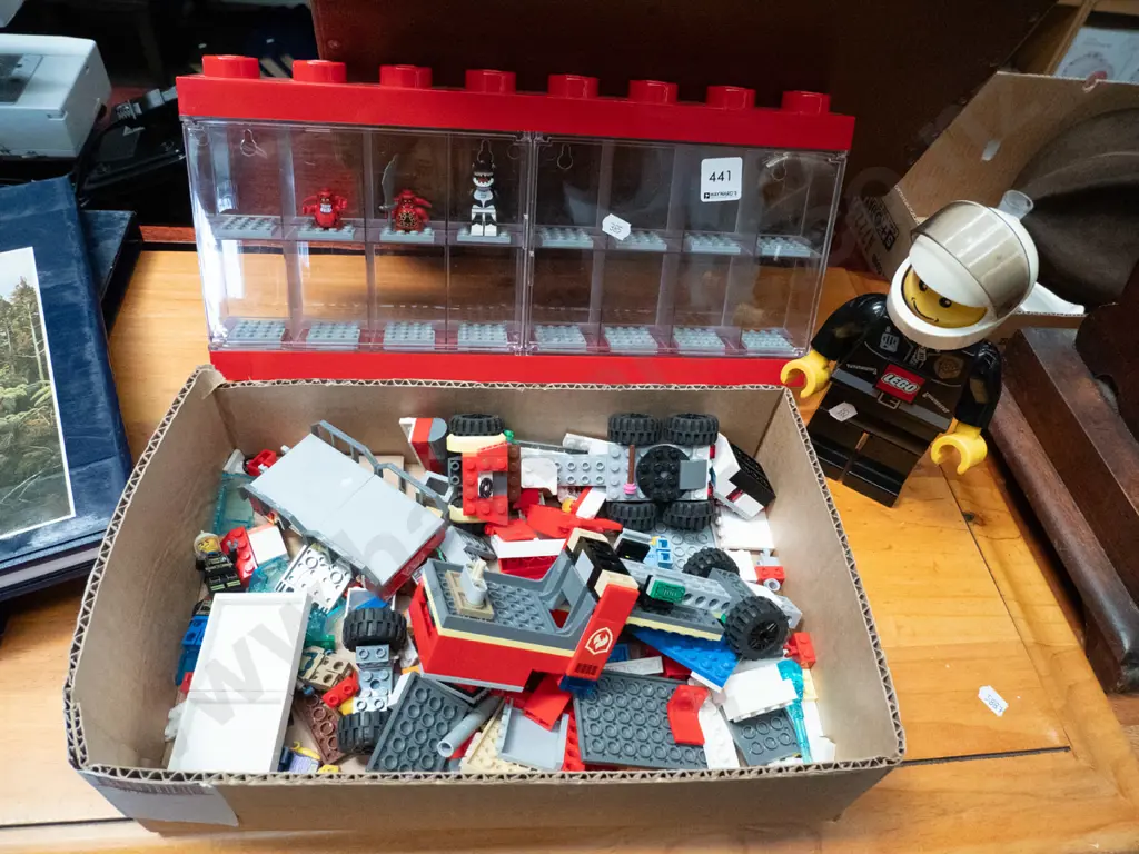 Lego display cabinet, Lego pieces, large Lego figurine with illuminated beak Image 1++