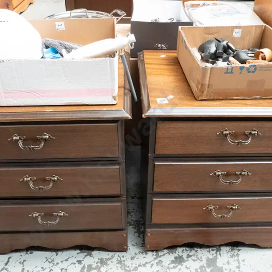 pair of mdf faux wood veneer bedside cabinets