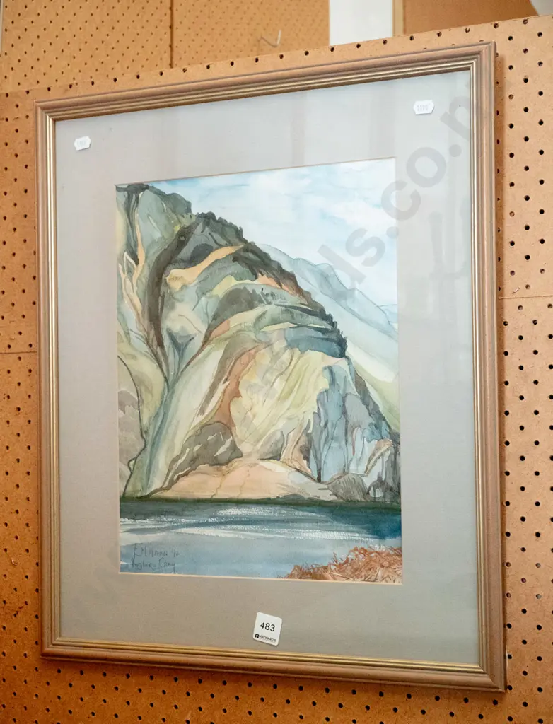 framed watercolour - river and bank scene Image 1++