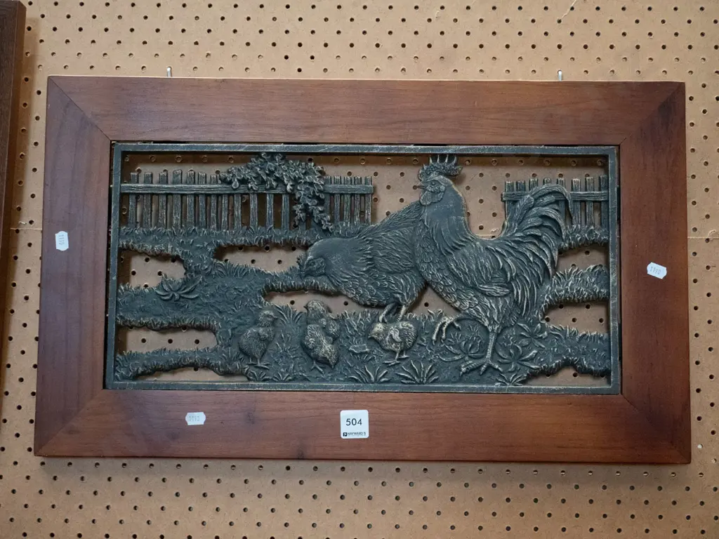 wood framed cast metal poultry art Image 1++