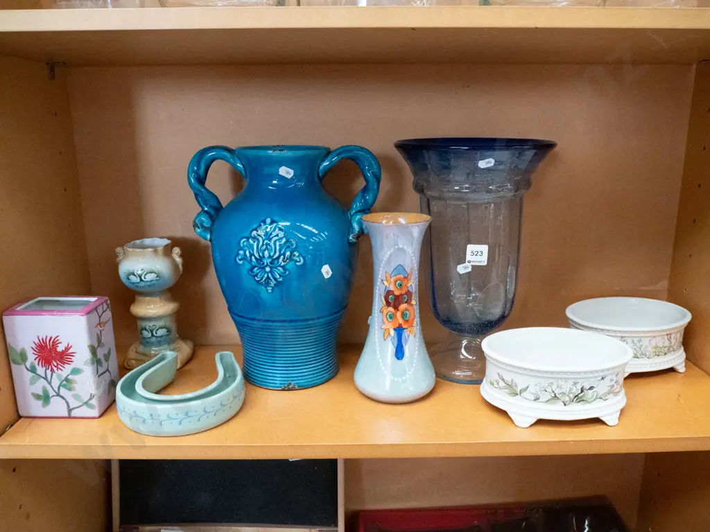 shelf; ewer vase, glass vase, footed bowls etc Image 1++