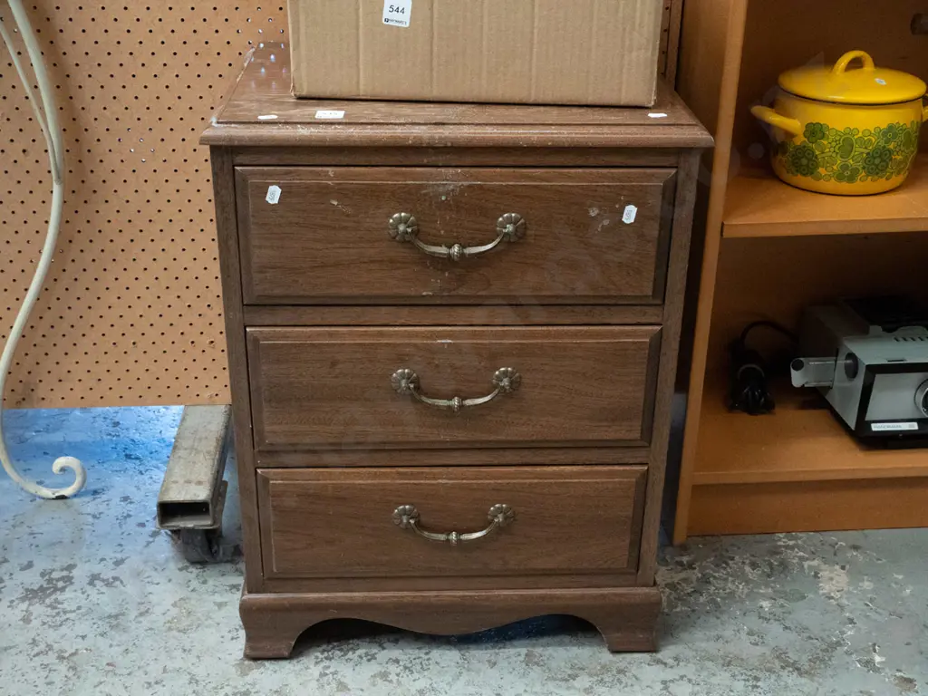 mdf 3 drawer chest - varnish needs attention Image 1++