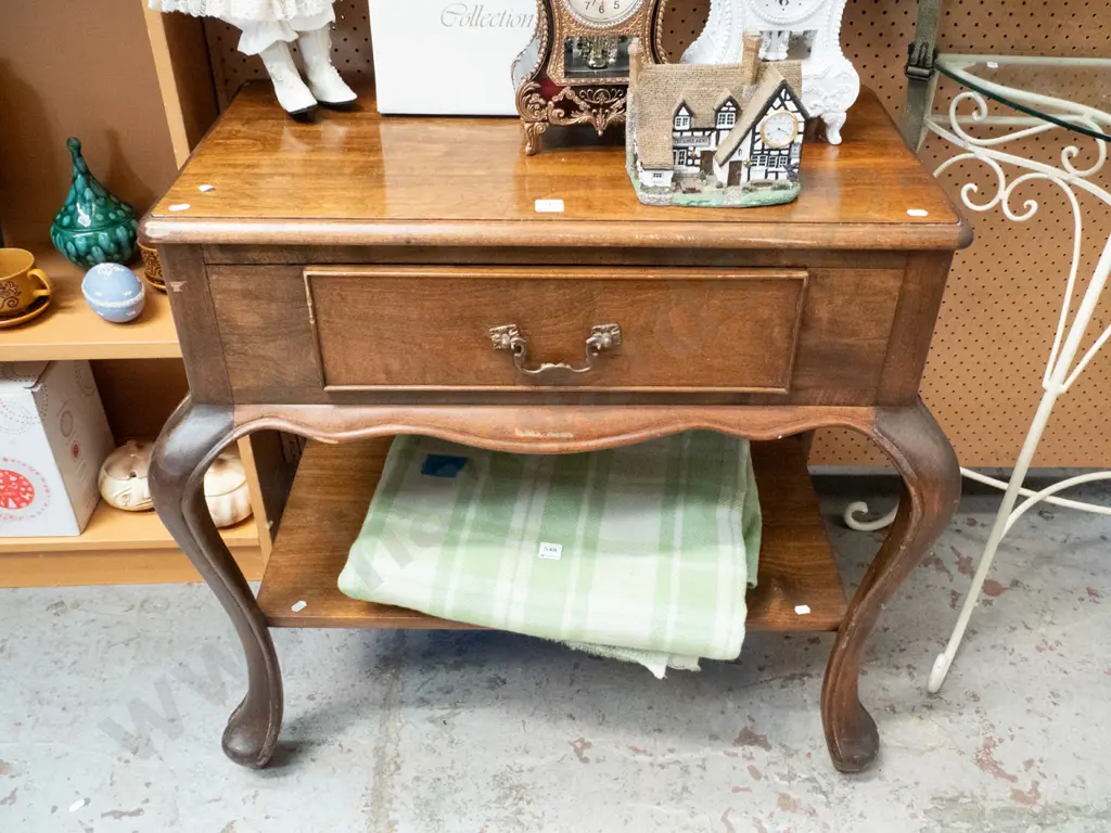 heavy mahogany cab leg hall table with single drawer H-760 W-750 D-400 Image 1++