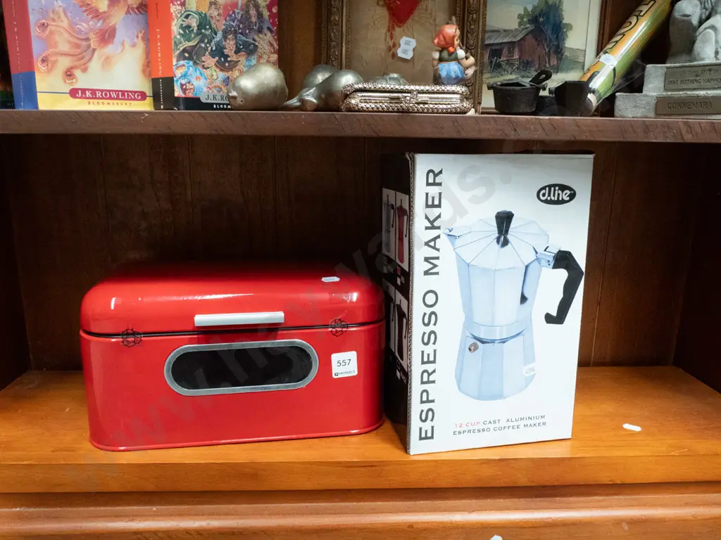 small bread bin, stove top espresso maker Image 1++