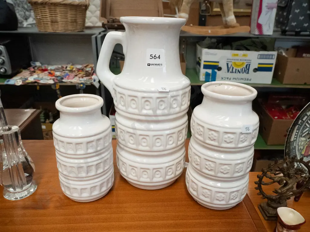 3x white German pottery vases Image 1++