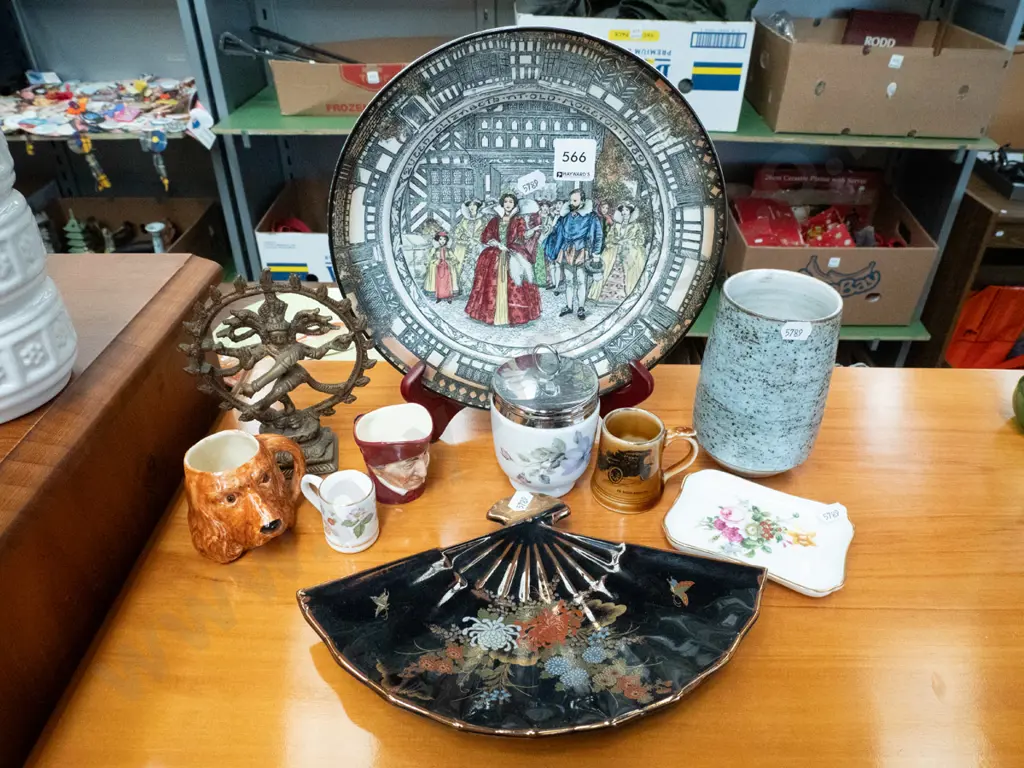 display plate, egg coddler, fan shaped dish, Coalport pin dish, brass ornament, etc Image 1++