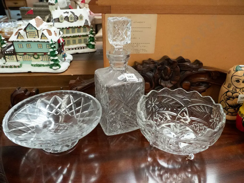 cut glass decanter, crystal and glass bowl Image 1++