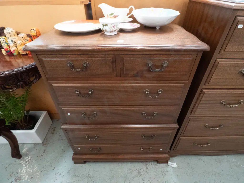 mahogany and solid wood 6 drawer chest on chest H-950 W-730 D-420 Image 1++