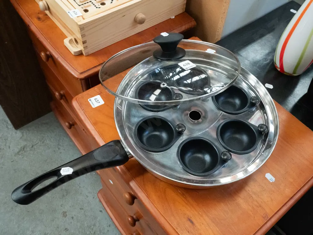 stainless steel glass top frying pan/egg poacher Image 1++