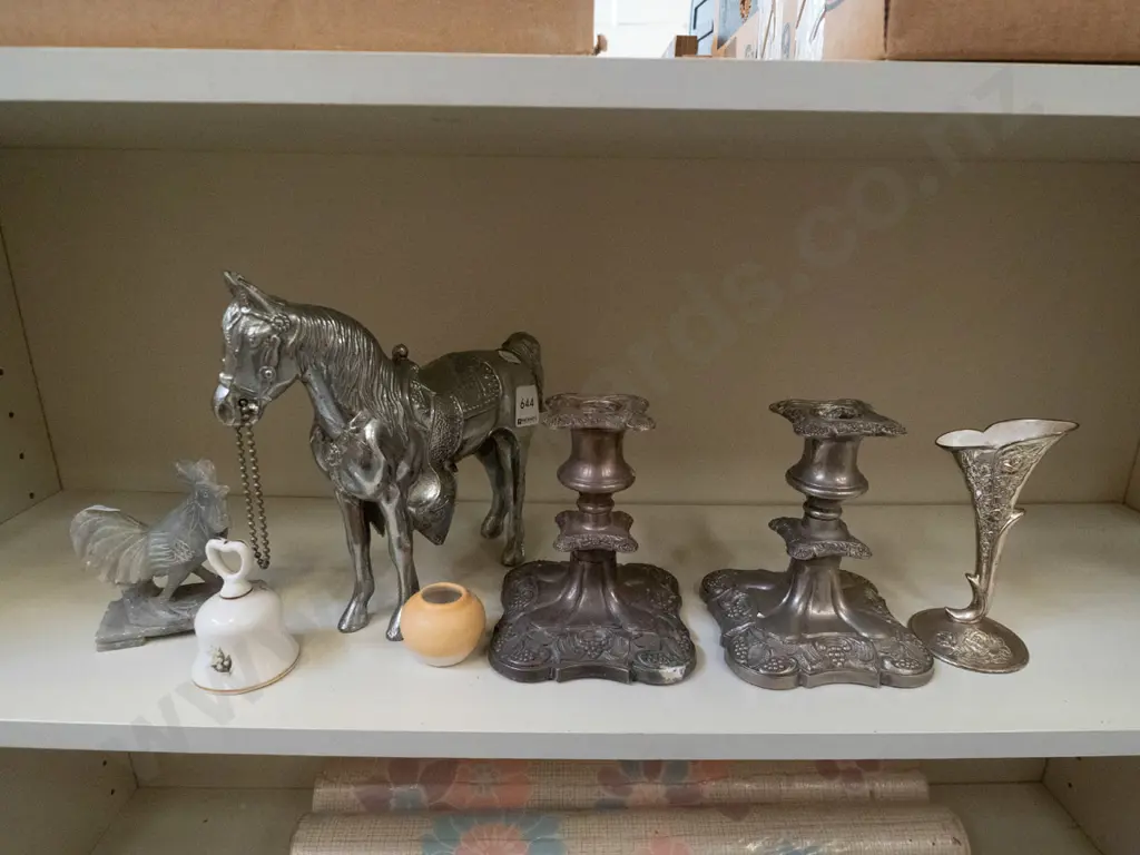 shelf; candlesticks, horse figurine etc Image 1++
