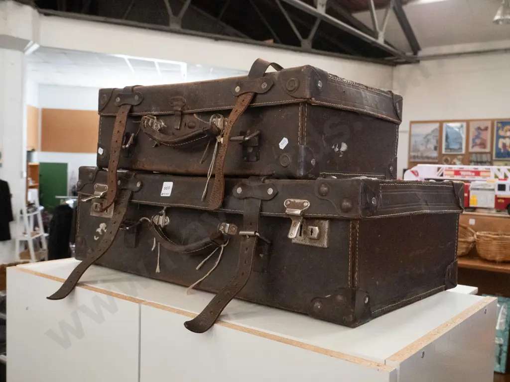 2x vintage bullock hide suitcases Image 1++