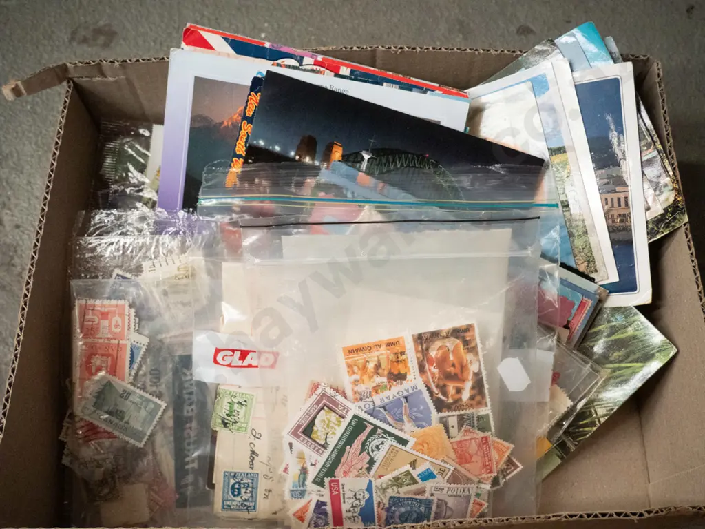 box; first day covers, postcards, stamps Image 1++