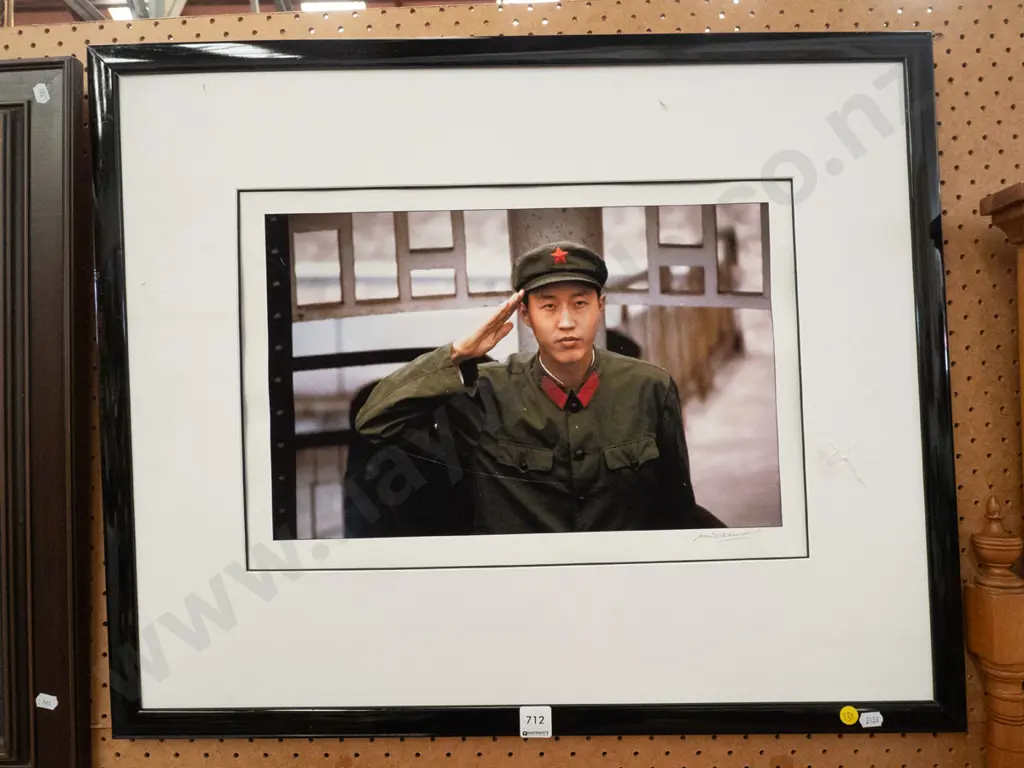  framed Matheson Beaumont photo print - soldier saluting - damage Image 1++