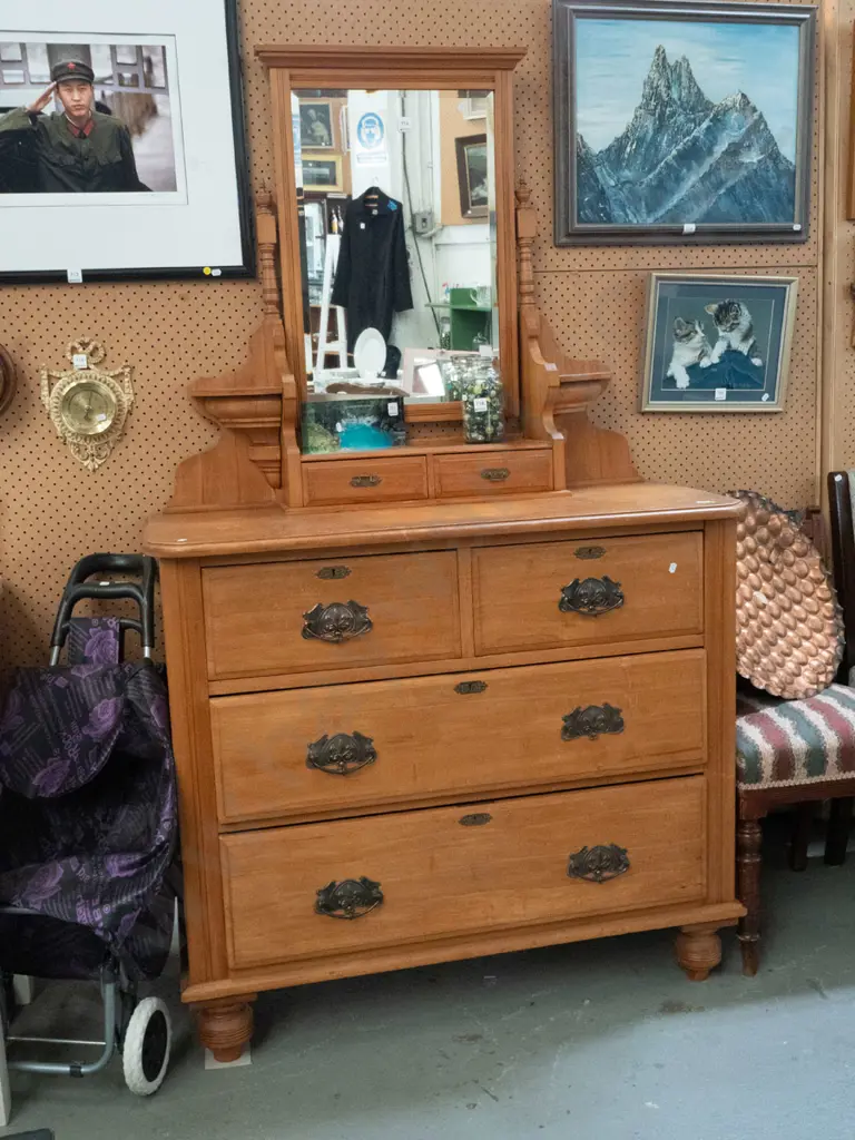 solid pine Edwardian 6 drawer mirror back dresser H-1800  Image 1++