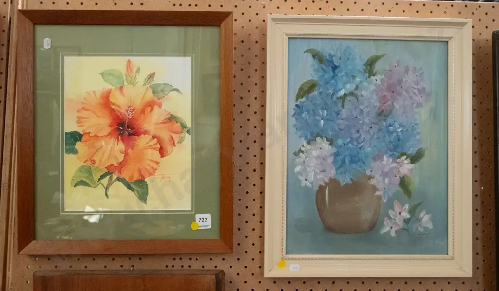 framed watercolour, framed Robina Templeton oil -flowers Image 1++