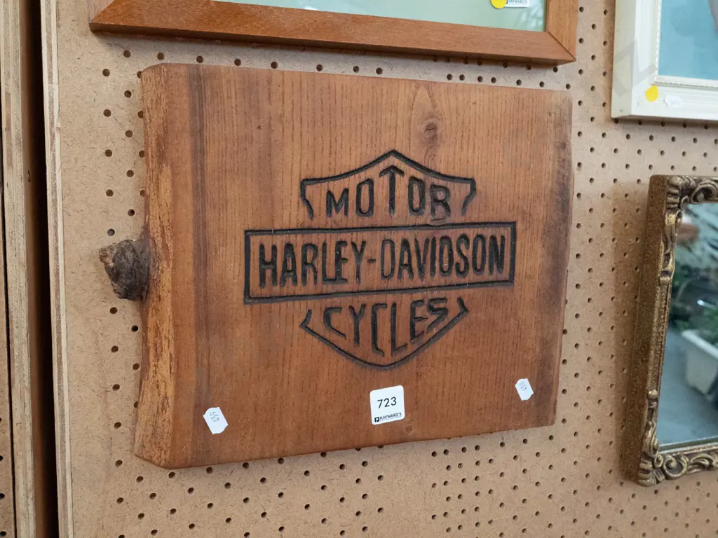 laser etched Harley Davidson logo on wood Image 1++