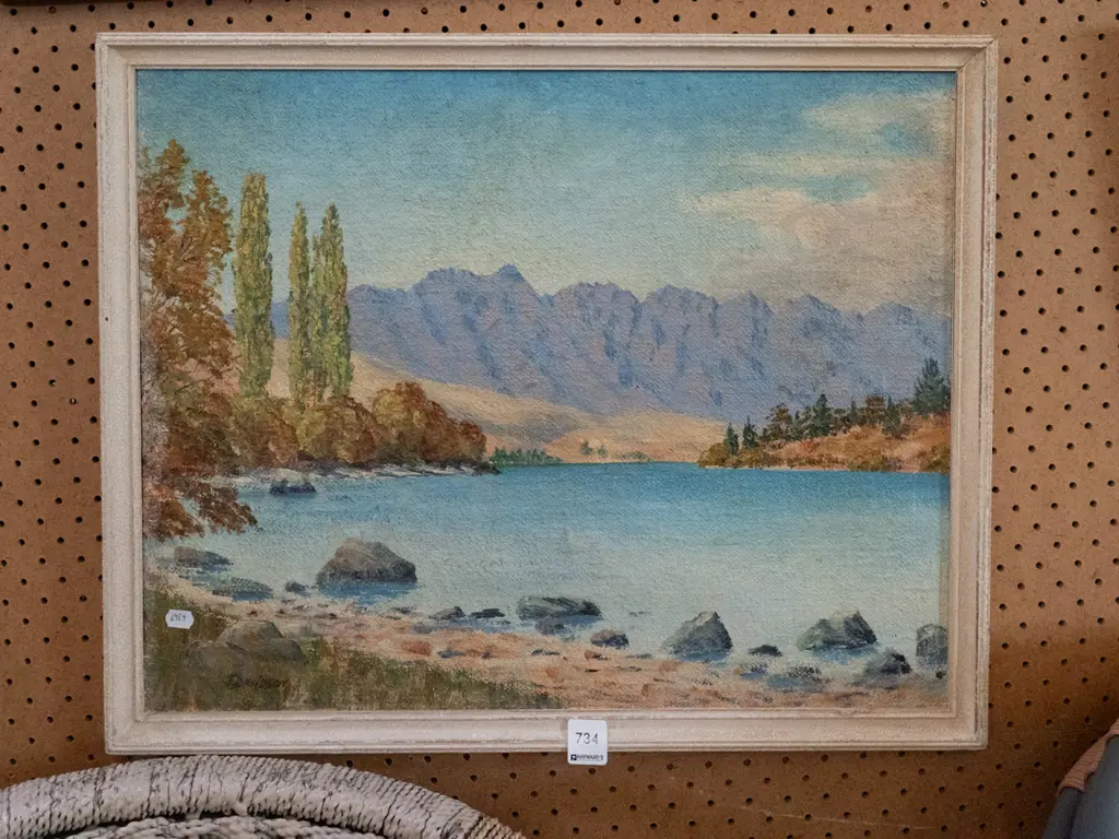framed oil - lake and mountain scene Image 1++