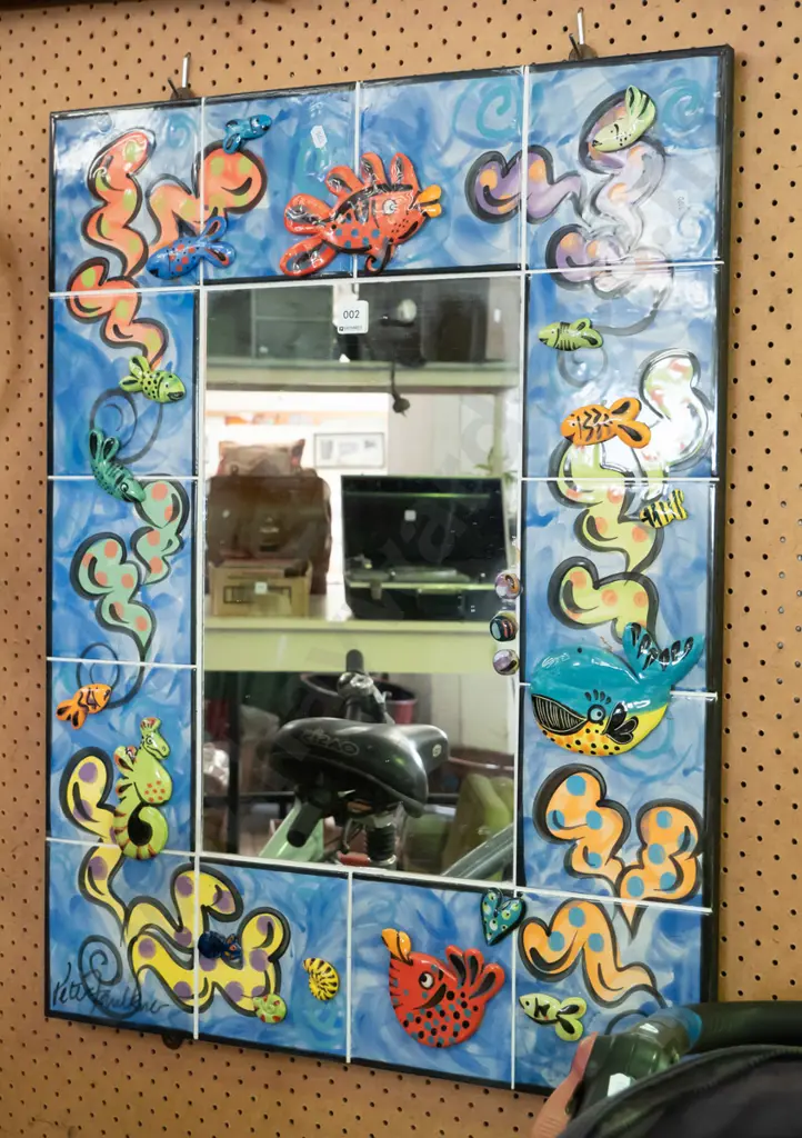 fish themed tile framed wall mirror Image 1++